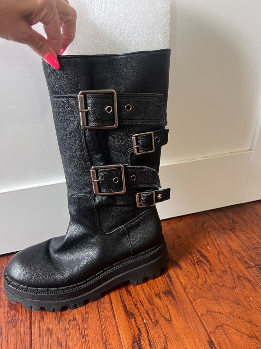 Zara Black Buckled Lug Sole Platform Boots - Picture 3 of 13